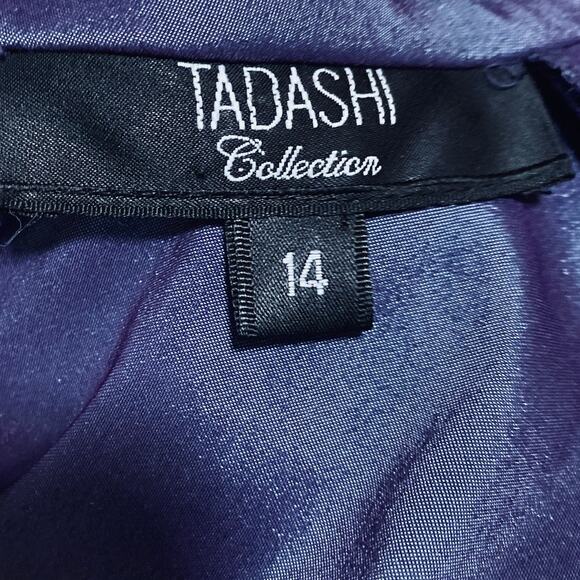 Tadashi Shoji Taffeta Twist Front Blouse Dramatic Wing Collar Slate Blue 14 - Picture 11 of 13